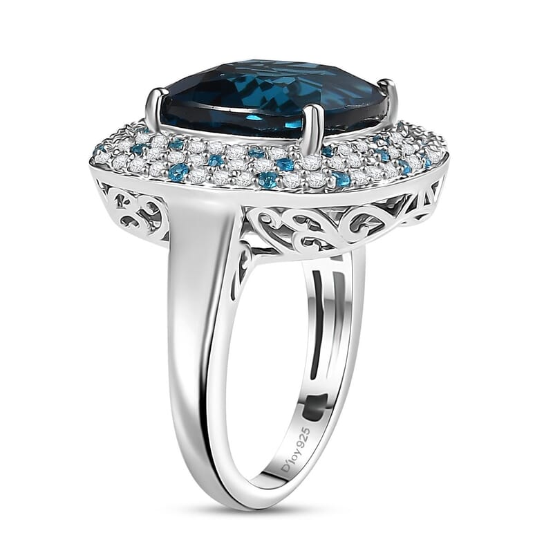 D'Joy Premium London Blue Topaz and Multi Gemstone 12.00 ctw Midnight Majesty Ring in Rhodium Over Sterling Silver (Size 6.0)
