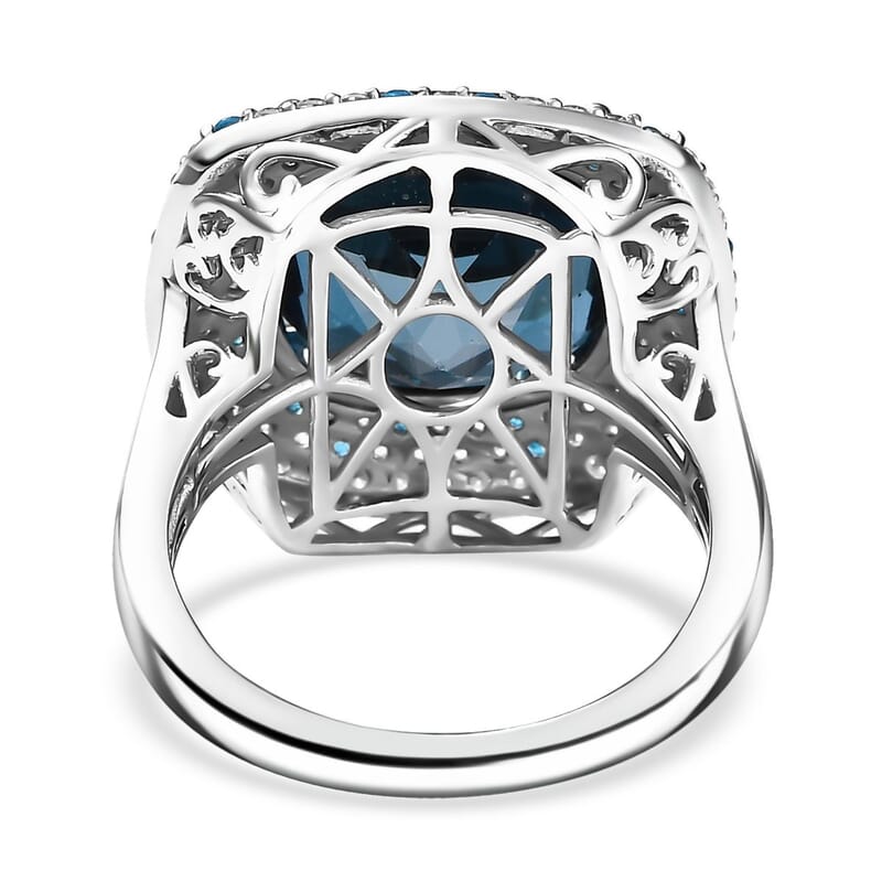 D'Joy Premium London Blue Topaz and Multi Gemstone 12.00 ctw Midnight Majesty Ring in Rhodium Over Sterling Silver (Size 6.0)