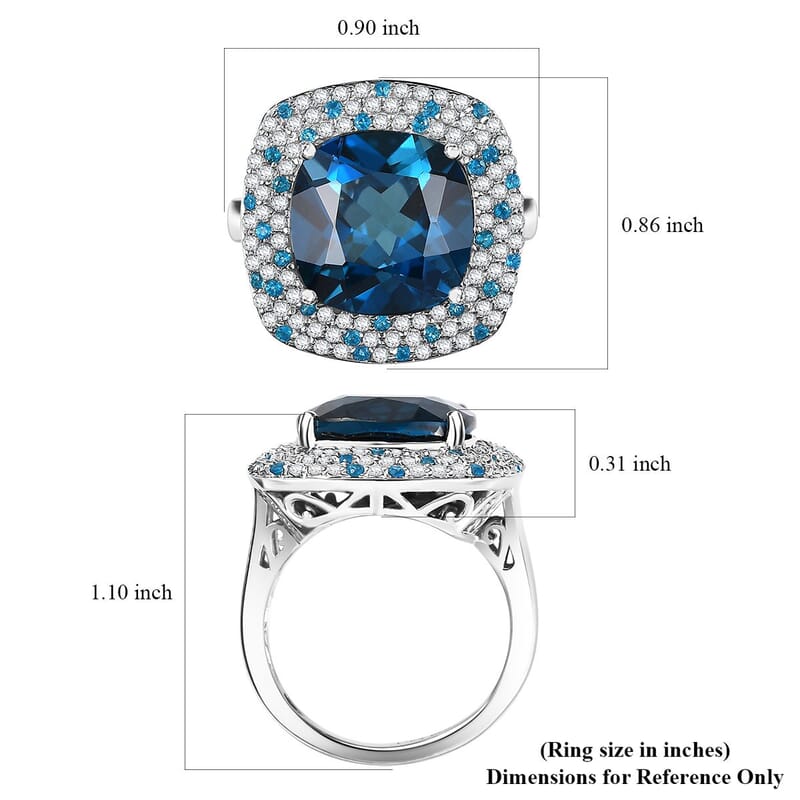D'Joy Premium London Blue Topaz and Multi Gemstone 12.00 ctw Midnight Majesty Ring in Rhodium Over Sterling Silver (Size 6.0)