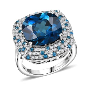 D'Joy Premium London Blue Topaz and Multi Gemstone 12.00 ctw Midnight Majesty Ring in Rhodium Over Sterling Silver (Size 7.0)