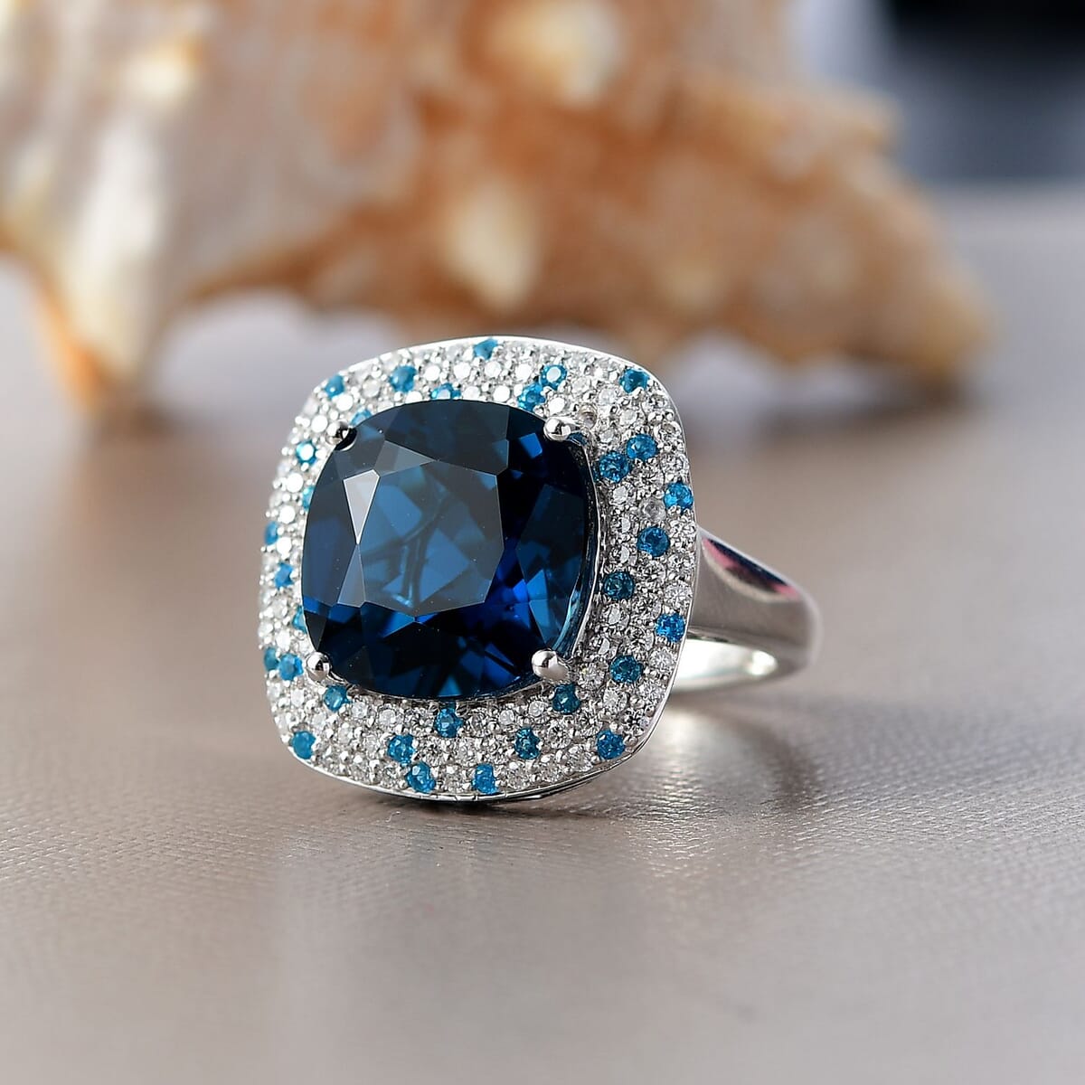 D'Joy Premium London Blue Topaz and Multi Gemstone 12.00 ctw Midnight Majesty Ring in Rhodium Over Sterling Silver (Size 7.0) image number 1