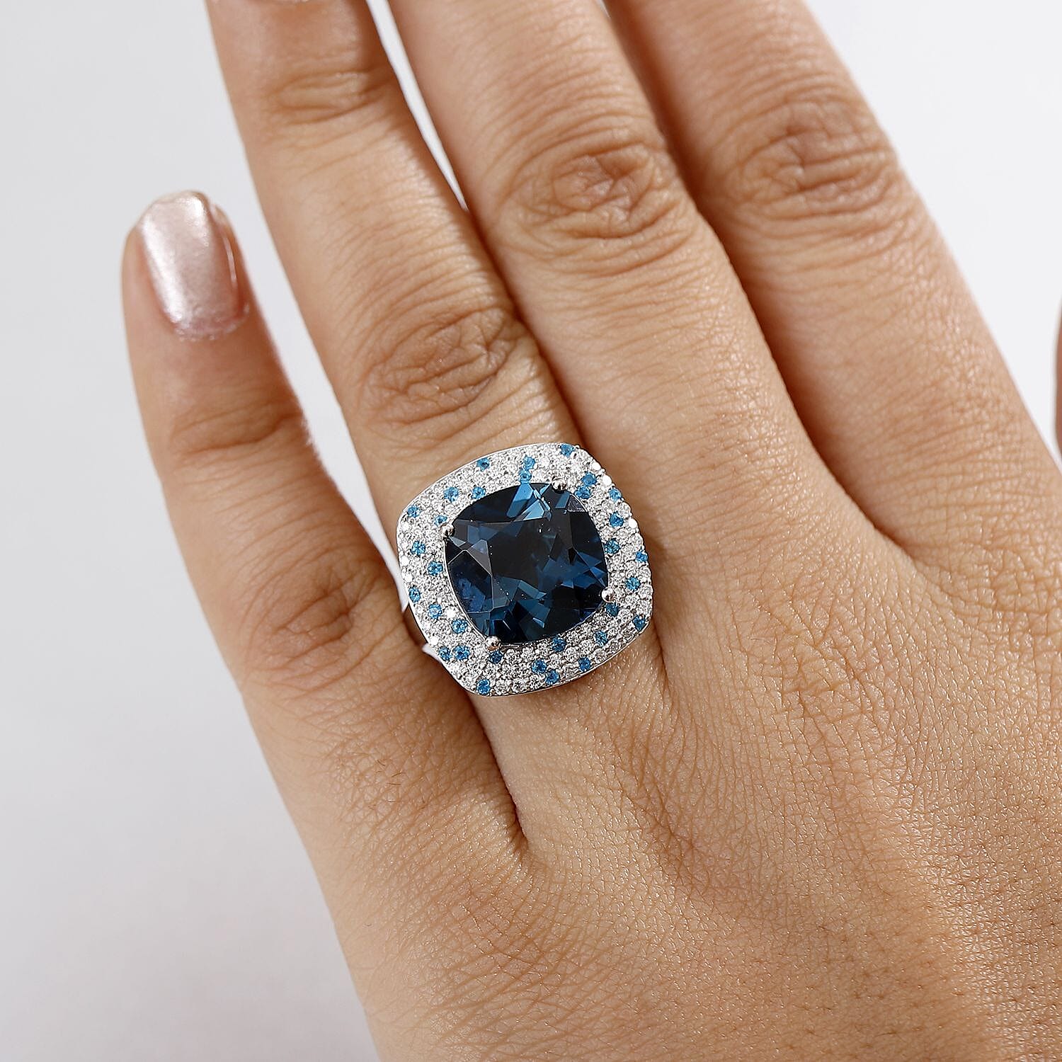D'Joy Premium London Blue Topaz and Multi Gemstone 12.00 ctw Midnight Majesty Ring in Rhodium Over Sterling Silver (Size 8.0)