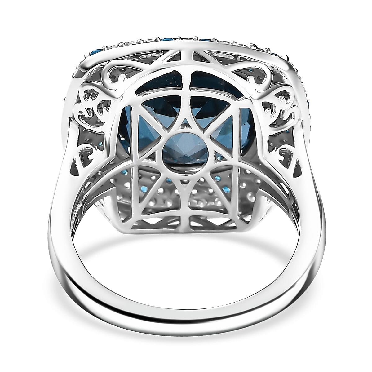 D'Joy Premium London Blue Topaz and Multi Gemstone 12.00 ctw Midnight Majesty Ring in Rhodium Over Sterling Silver (Size 8.0)