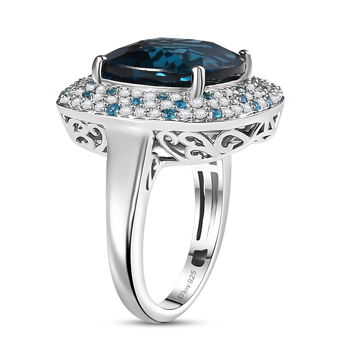 D'Joy Premium London Blue Topaz and Multi Gemstone 12.00 ctw Midnight Majesty Ring in Rhodium Over Sterling Silver (Size 9.0) image number 3