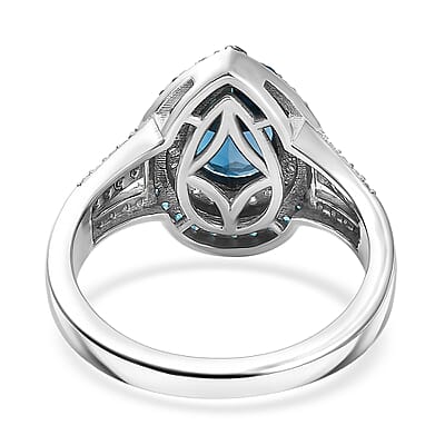 D'Joy Premium London Blue Topaz and Multi Gemstone 3.00 ctw Ocean Teardrop Ring in Rhodium Over Sterling Silver (Size 10.0)