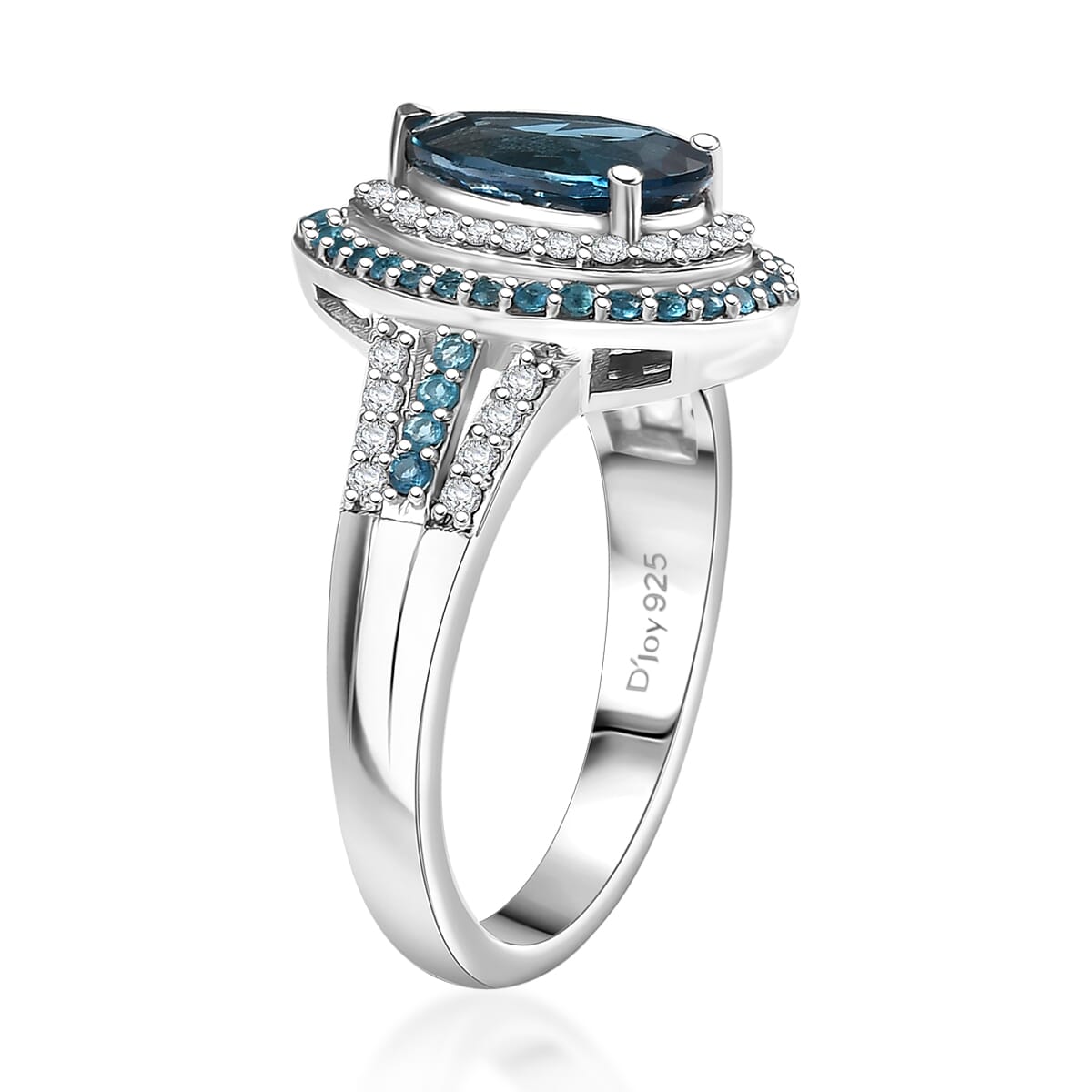 D'Joy Premium London Blue Topaz and Multi Gemstone 3.00 ctw Ocean Teardrop Ring in Rhodium Over Sterling Silver (Size 5.0) image number 3
