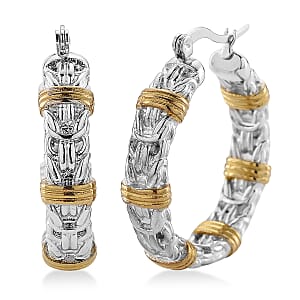 EverTrue Fashionable Two-Tone Byzantine Hoop Earrings in ION Plated YG and Stainless Steel