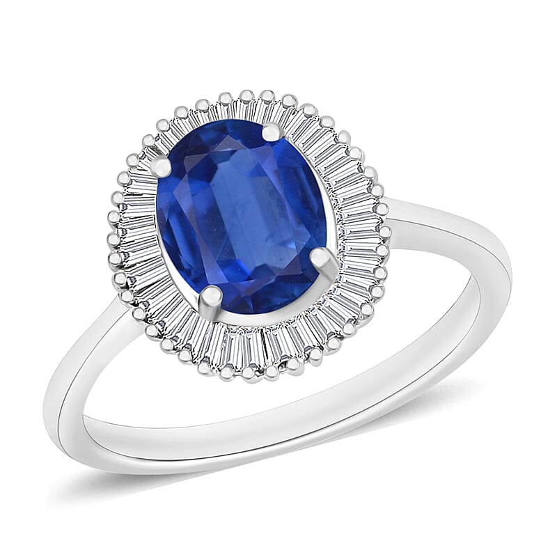 Luxoro Premium Kanchanaburi Blue Sapphire and G-H I2 Diamond 1.80 ctw Ring in 14K White Gold (Size 10.0) 4.5 Grams