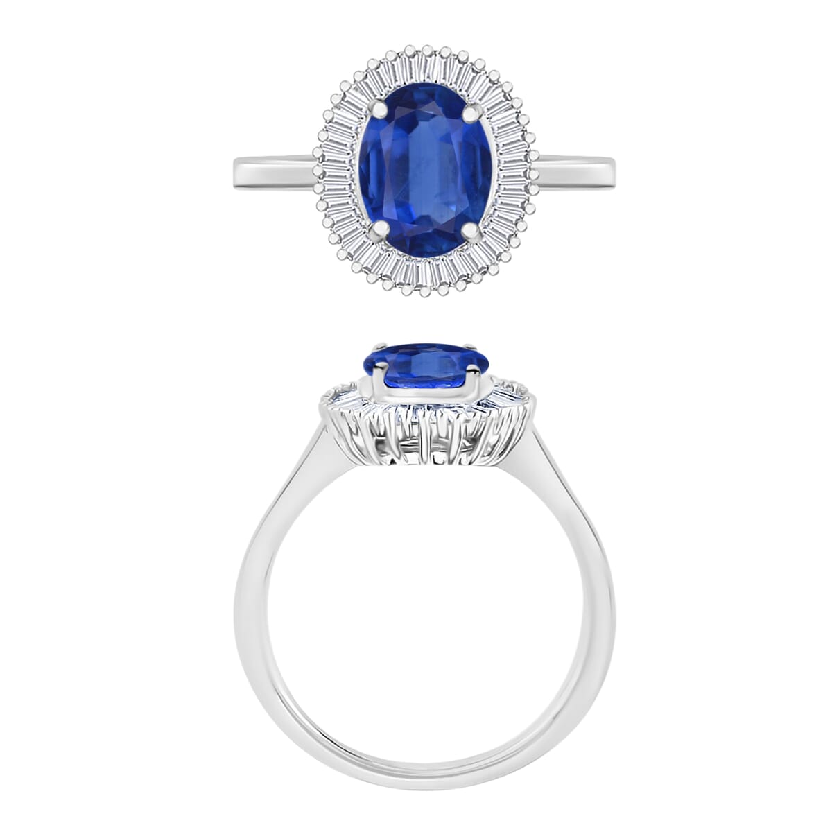 Luxoro Premium Kanchanaburi Blue Sapphire and G-H I2 Diamond 1.80 ctw Ring in 14K White Gold (Size 10.0) image number 3