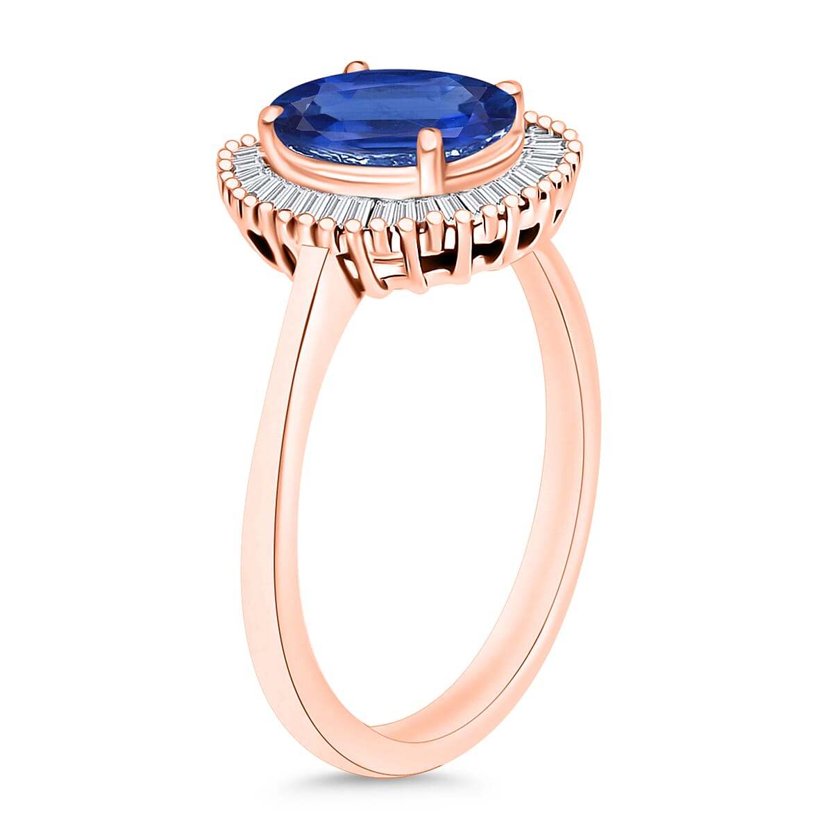 Luxoro Premium Kanchanaburi Blue Sapphire and G-H I2 Diamond 1.80 ctw Ring in 14K Rose Gold (Size 4.0) (Del. in 10-12 Days) image number 2