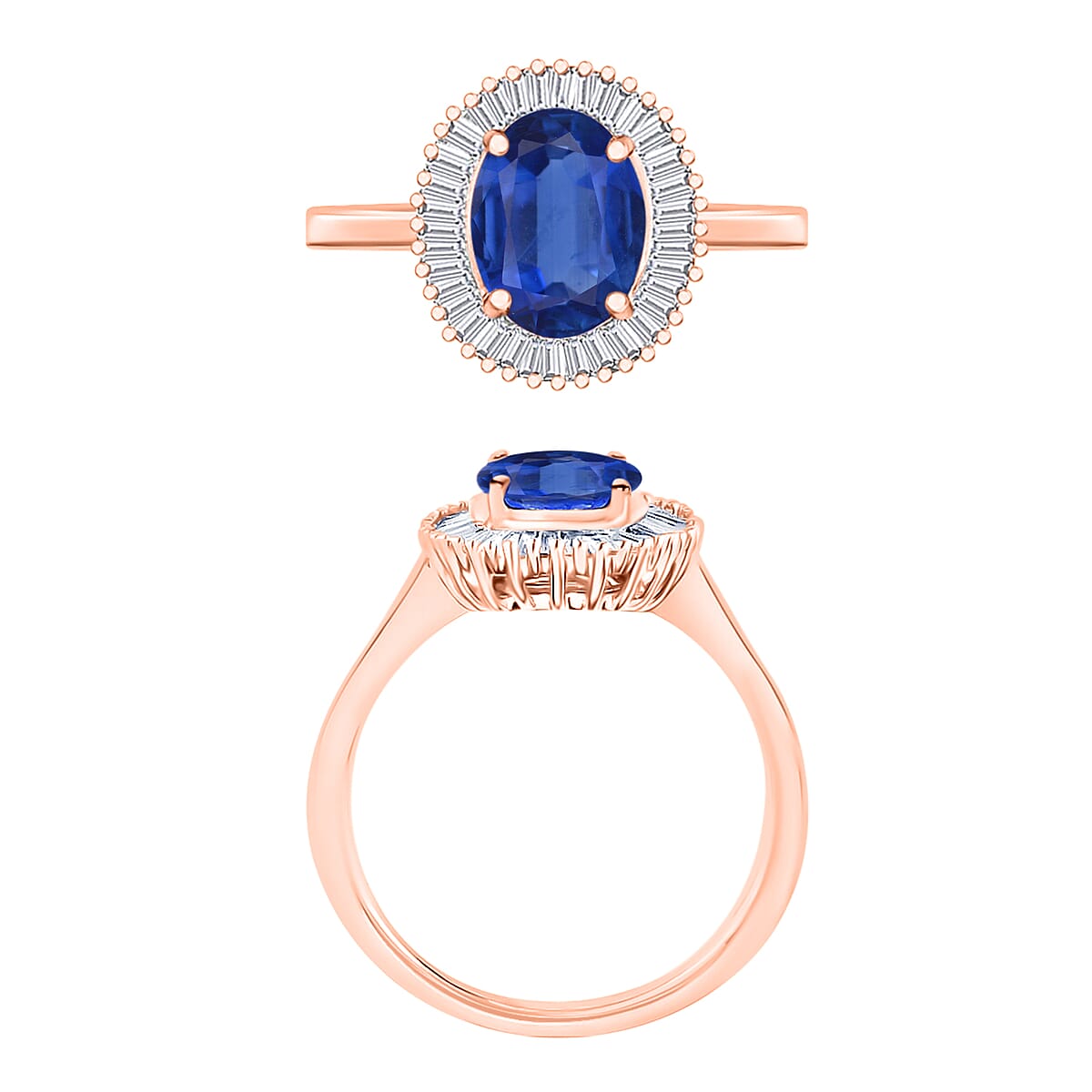 Luxoro Premium Kanchanaburi Blue Sapphire and G-H I2 Diamond 1.80 ctw Ring in 14K Rose Gold (Size 4.0) (Del. in 10-12 Days) image number 3