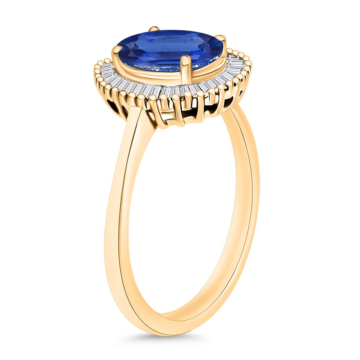 Luxoro Premium Kanchanaburi Blue Sapphire and G-H I2 Diamond 1.80 ctw Ring in 14K Yellow Gold (Size 4.0) (Del. in 10-12 Days) image number 2