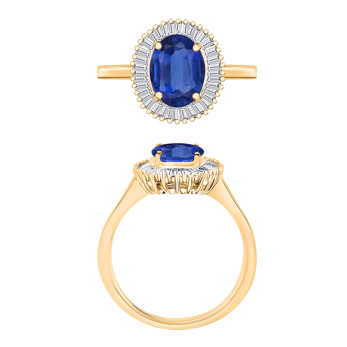Luxoro Premium Kanchanaburi Blue Sapphire and G-H I2 Diamond 1.80 ctw Ring in 14K Yellow Gold (Size 4.0) (Del. in 10-12 Days) image number 3