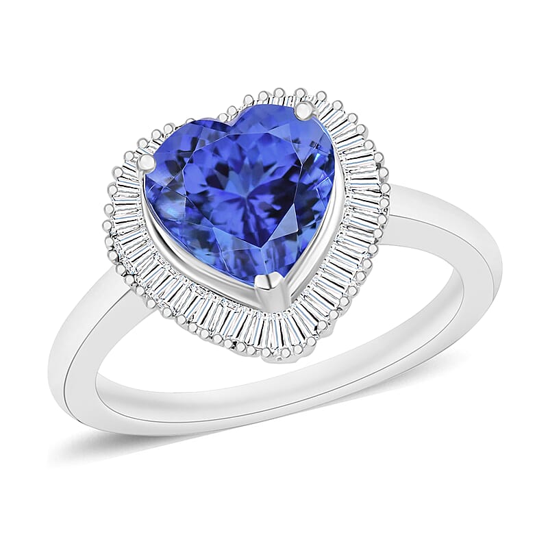 Luxoro Premium Tanzanite and White Diamond 2.40 ctw G-H I2 Ring in 14K White Gold (Size 10.0) 5.6 Grams