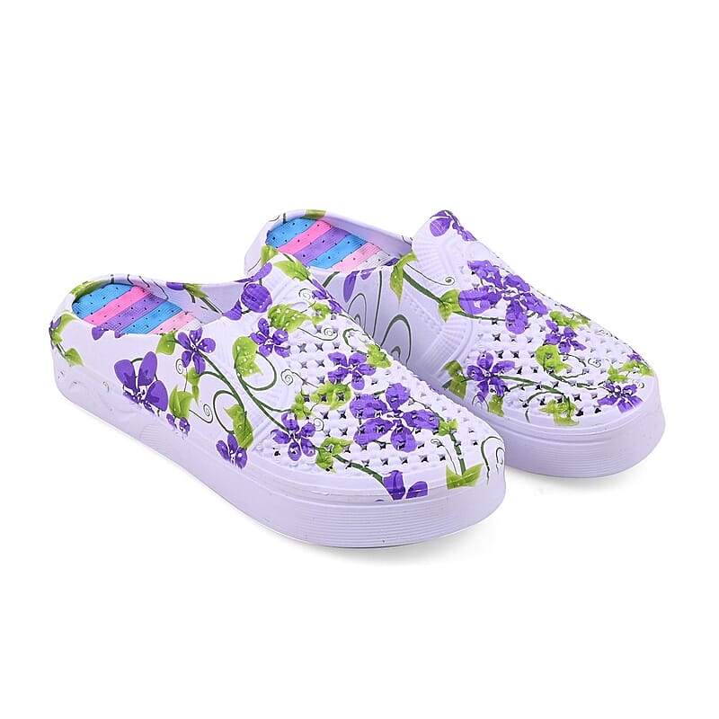 Purple and White Floral Eva Clog (Size 6)