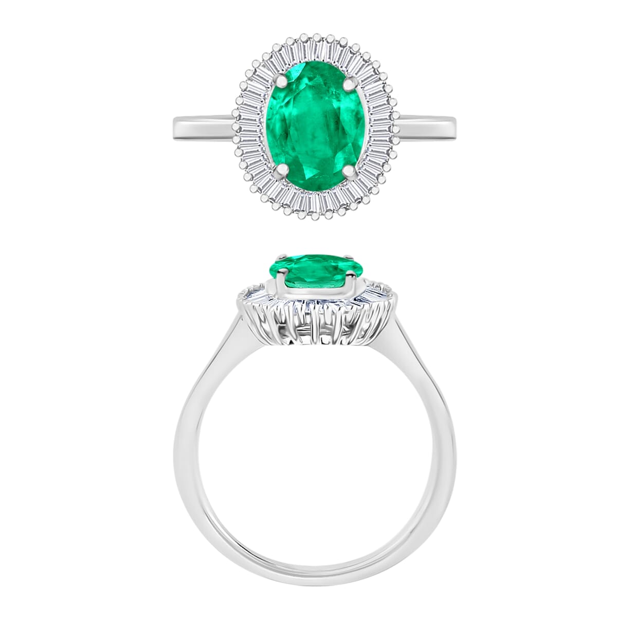 Rhapsody AAAA Kagem Zambian Emerald and E-F VS2 Diamond 1.60 ctw Ring in 950 Platinum image number 3