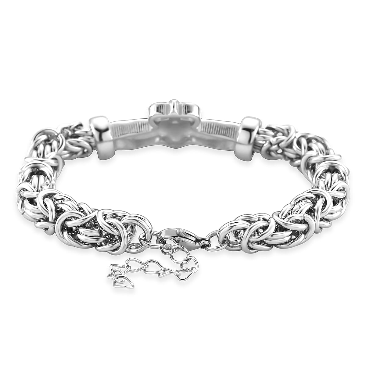 EverTrue Life of Faith Byzantine Chain Claddagh Bracelet in Stainless Steel (7.50-9.0In) image number 3