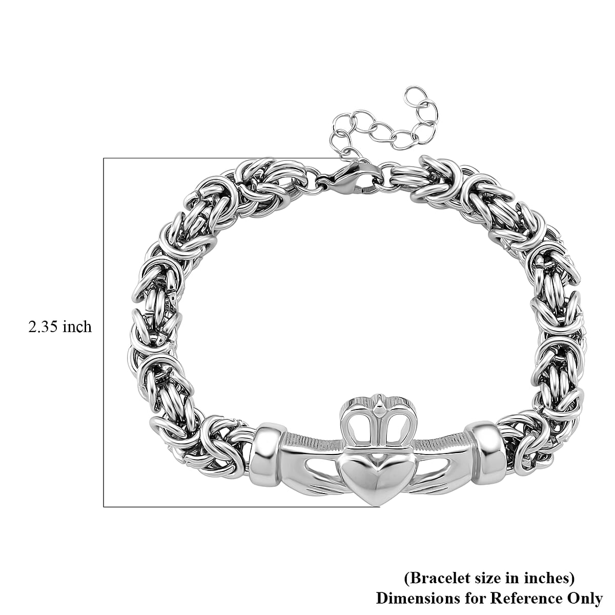 EverTrue Life of Faith Byzantine Chain Claddagh Bracelet in Stainless Steel (7.50-9.0In) image number 5