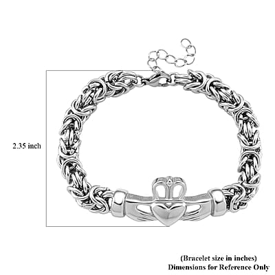 EverTrue Life of Faith Byzantine Chain Claddagh Bracelet in Stainless Steel (7.50-9.0In)