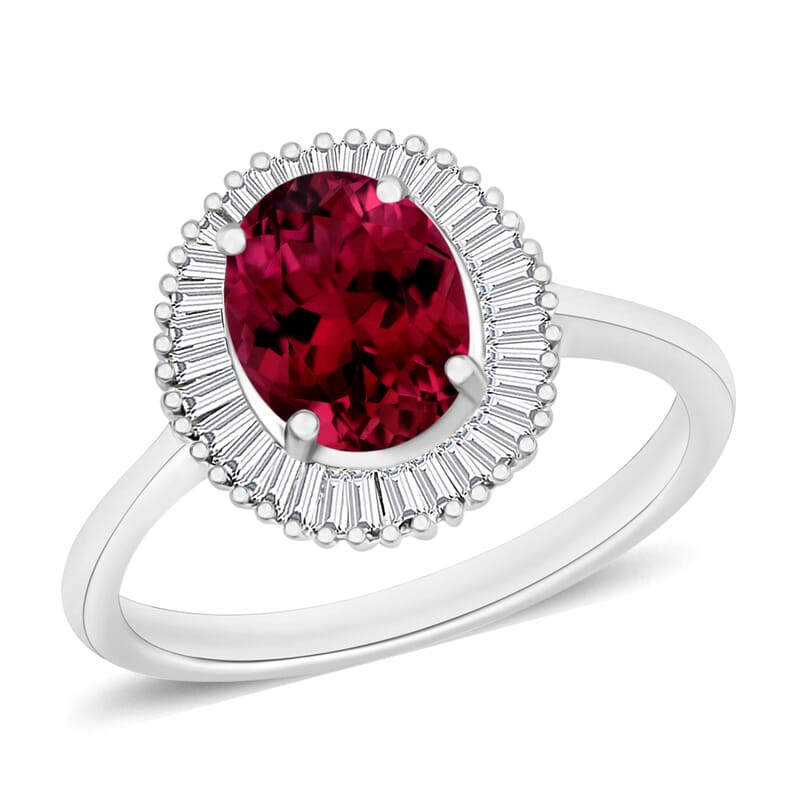 Rhapsody AAAA Ouro Fino Rubellite and E-F VS2 Diamond 1.60 ctw Ring in 950 Platinum (Size 10.0) 5.7 Grams