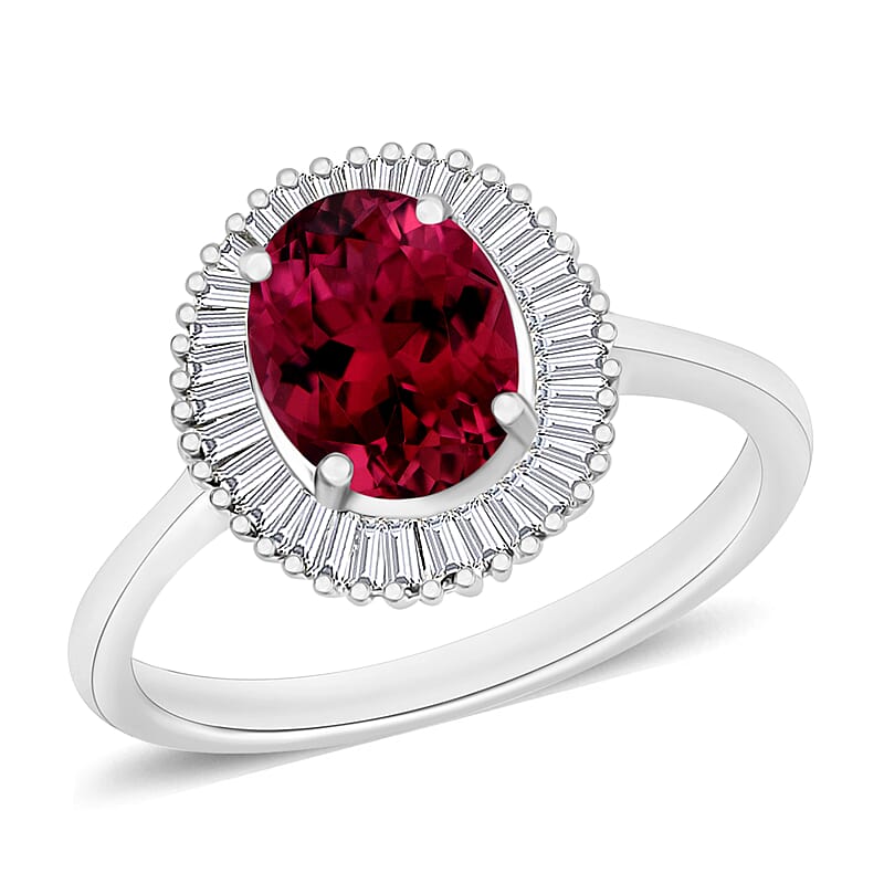 Rhapsody AAAA Ouro Fino Rubellite and E-F VS2 Diamond 1.60 ctw Ring in 950 Platinum (Size 10.0) 5.7 Grams