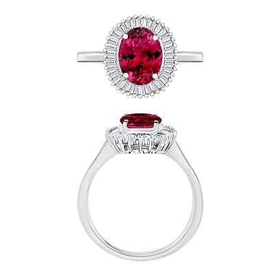 Rhapsody AAAA Ouro Fino Rubellite and E-F VS2 Diamond 1.60 ctw Ring in 950 Platinum (Size 10.0) 5.7 Grams
