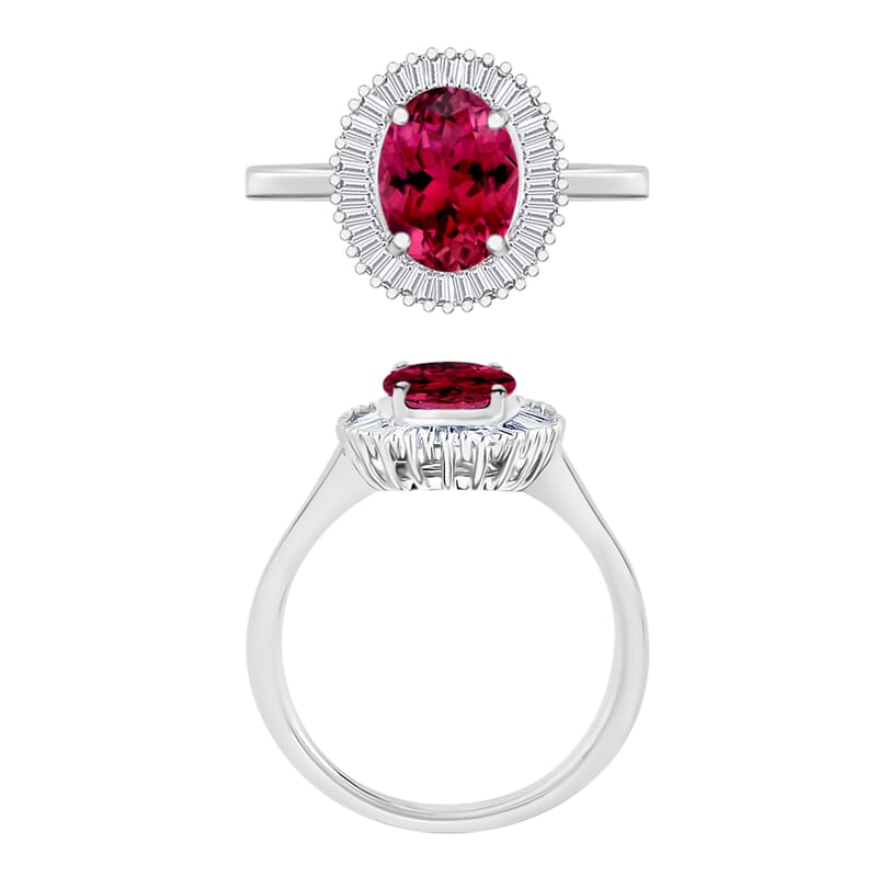 Rhapsody AAAA Ouro Fino Rubellite and E-F VS2 Diamond 1.60 ctw Ring in 950 Platinum (Size 10.0) 5.7 Grams