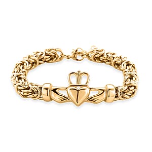 EverTrue Life of Faith Byzantine Chain Claddagh Bracelet in ION Plated YG Stainless Steel (7.50-9.0In)