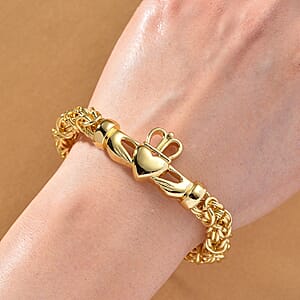 EverTrue Life of Faith Byzantine Chain Claddagh Bracelet in ION Plated YG Stainless Steel (7.50-9.0In)