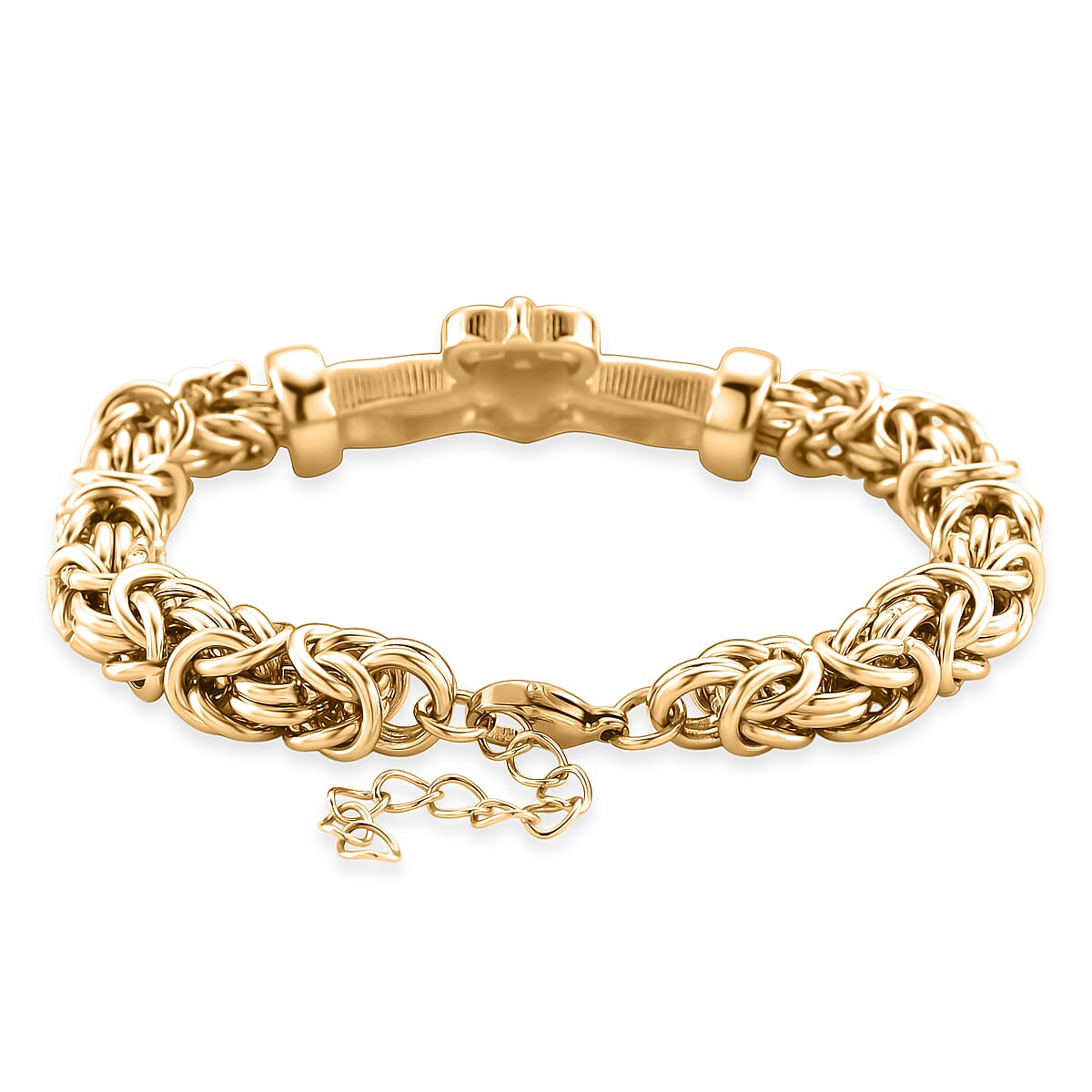 EverTrue Life of Faith Byzantine Chain Claddagh Bracelet in ION Plated YG Stainless Steel (7.50-9.0In) image number 3