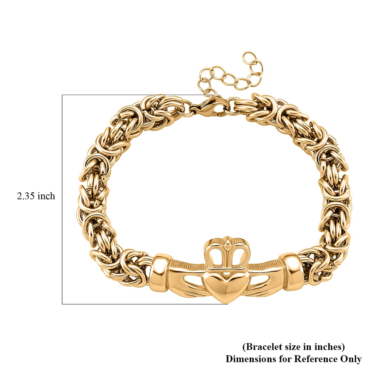 EverTrue Life of Faith Byzantine Chain Claddagh Bracelet in ION Plated YG Stainless Steel (7.50-9.0In) image number 5