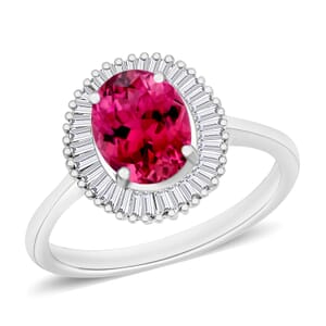 Luxoro Premium Ouro Fino Rubellite and G-H I2 Diamond 1.60 ctw Ring in 14K White Gold (Size 10.0)
