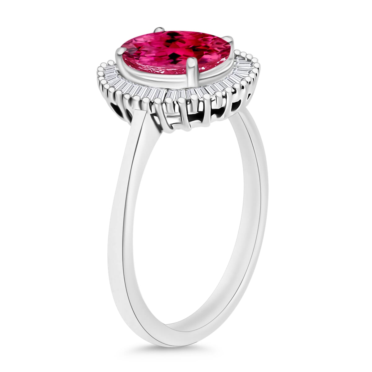 Luxoro Premium Ouro Fino Rubellite and G-H I2 Diamond 1.60 ctw Ring in 14K White Gold (Size 10.0) image number 2