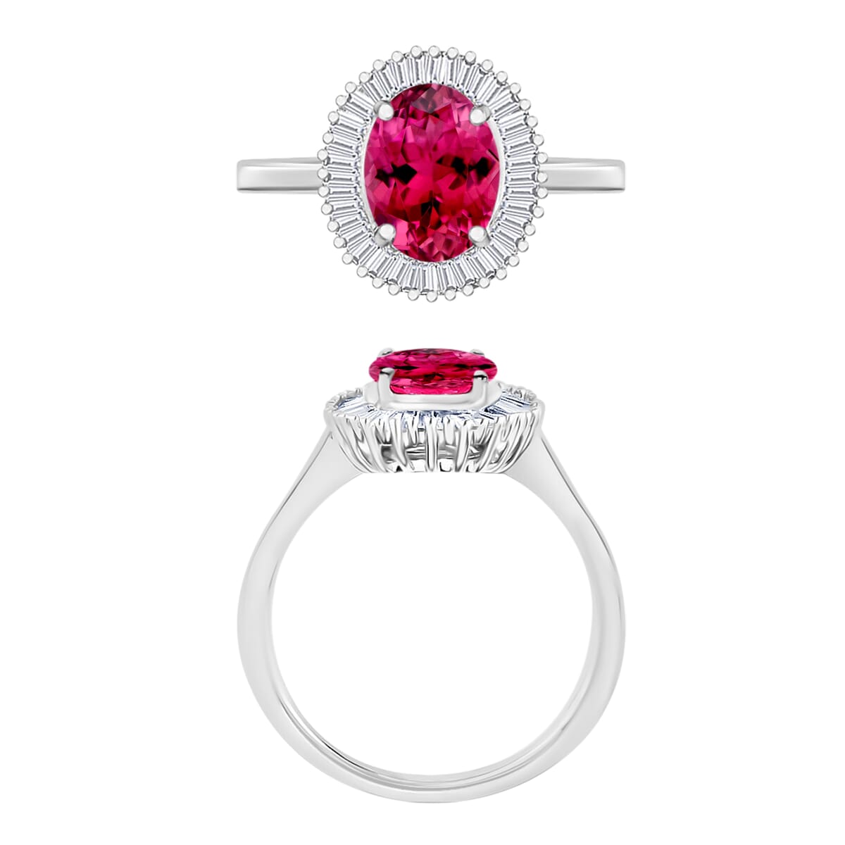 Luxoro Premium Ouro Fino Rubellite and G-H I2 Diamond 1.60 ctw Ring in 14K White Gold (Size 10.0) image number 3