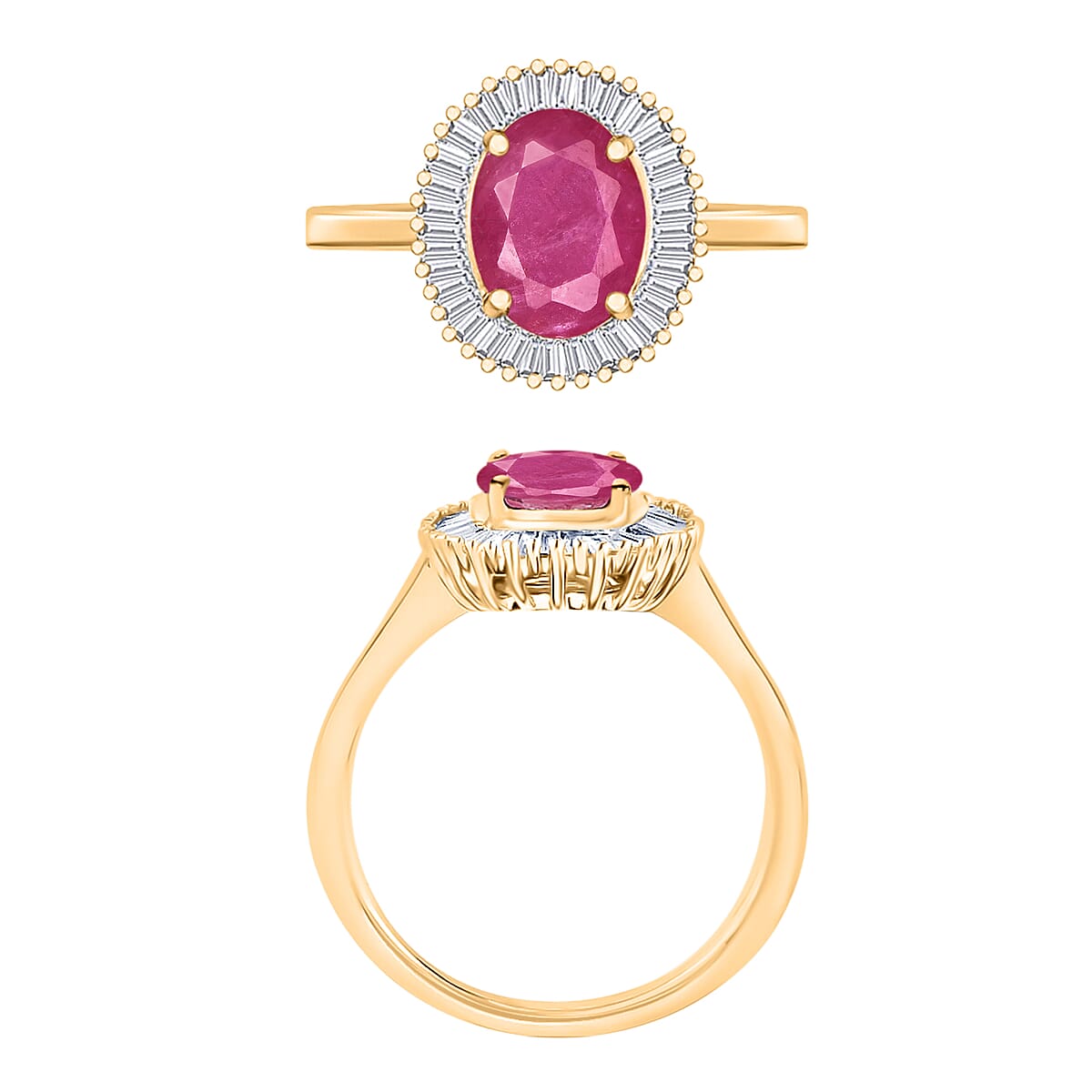 Luxoro Premium Mozambique Ruby and G-H I2 Diamond 1.90 ctw Ring in 14K Yellow Gold (Size 5.0) (Del. in 10-12 Days) image number 3
