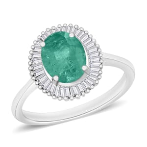 Luxoro Premium Kagem Zambian Emerald and G-H I2 Diamond 1.60 ctw Ring in 14K White Gold (Size 10.0)