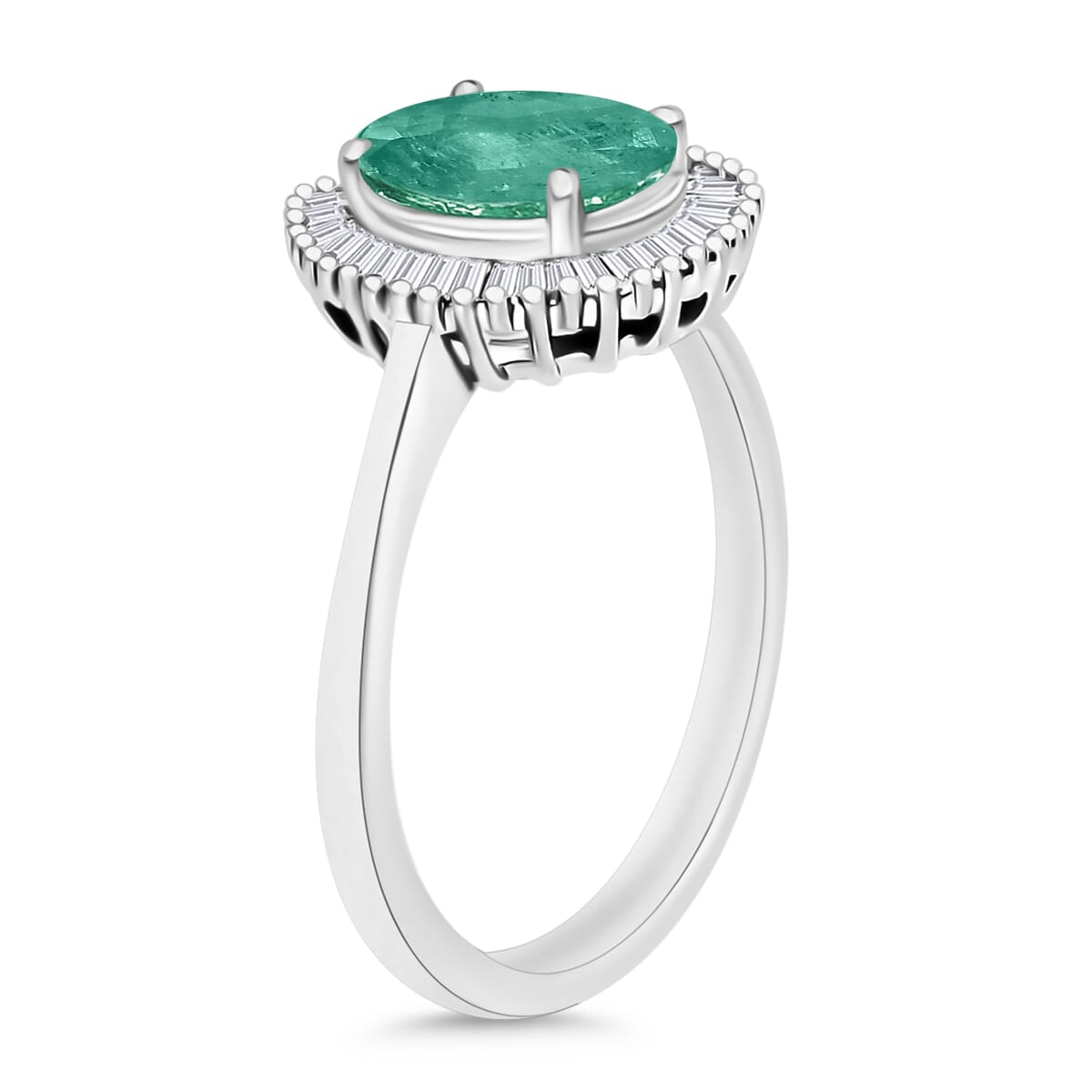 Luxoro Premium Kagem Zambian Emerald and G-H I2 Diamond 1.60 ctw Ring in 14K White Gold (Size 10.0) image number 2