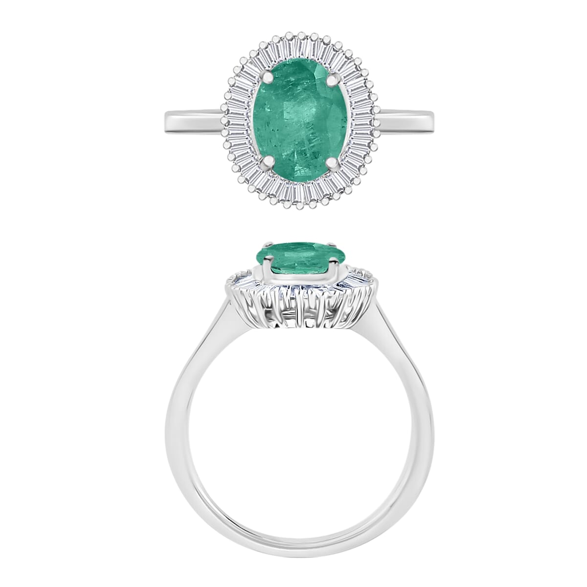 Luxoro Premium Kagem Zambian Emerald and G-H I2 Diamond 1.60 ctw Ring in 14K White Gold (Size 10.0) image number 3