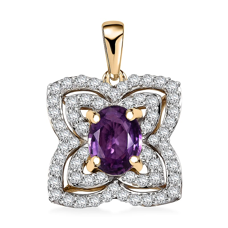 Luxoro 10K Yellow Gold AAA Madagascar Purple Sapphire, Diamond (G-H, I2) Necklace 1.41 ctw