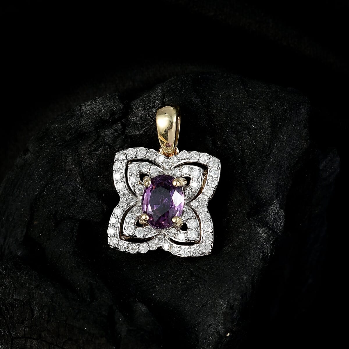 Luxoro 10K Yellow Gold AAA Madagascar Purple Sapphire, Diamond (G-H, I2) Necklace 1.41 ctw image number 1