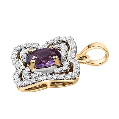 Luxoro 10K Yellow Gold AAA Madagascar Purple Sapphire, Diamond (G-H, I2) Necklace 1.41 ctw