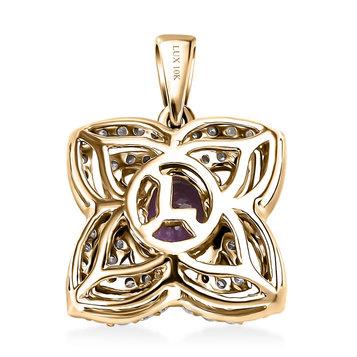 Luxoro 10K Yellow Gold AAA Madagascar Purple Sapphire, Diamond (G-H, I2) Necklace 1.41 ctw image number 4