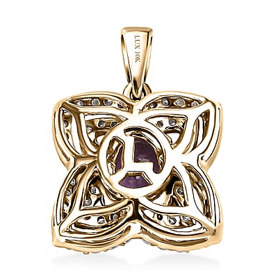 Luxoro 10K Yellow Gold AAA Madagascar Purple Sapphire, Diamond (G-H, I2) Necklace 1.41 ctw