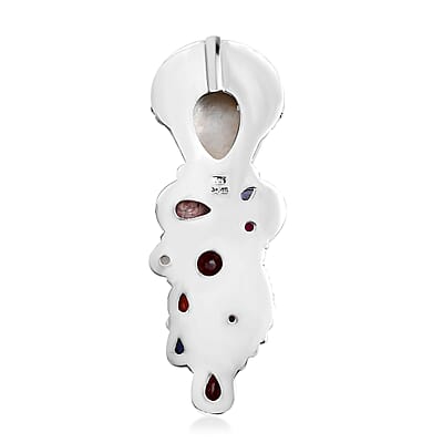 Sajen Silver Carved Bone and Multi Gemstone 10.25 ctw Pendant without Chain in Sterling Silver
