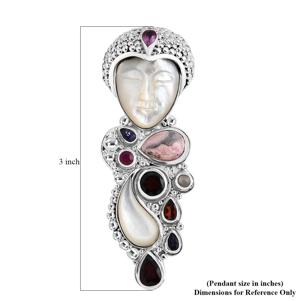 Sajen Silver Carved Bone and Multi Gemstone 10.25 ctw Pendant without Chain in Sterling Silver image number 5