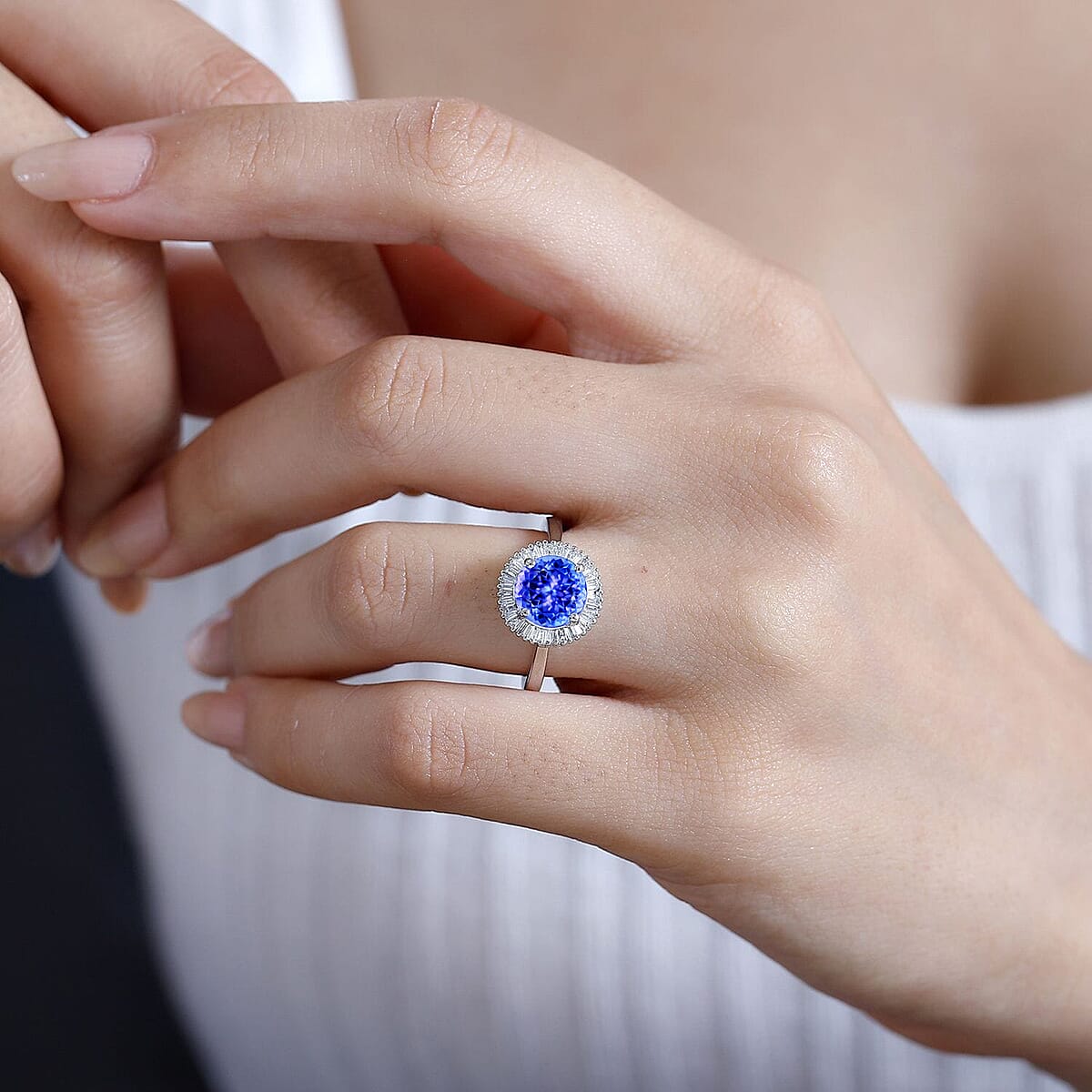 Luxoro Premium Tanzanite and G-H I2 Diamond 2.50 ctw Ring in 14K White Gold (Size 7.5) (Del. in 10-12 Days) image number 1