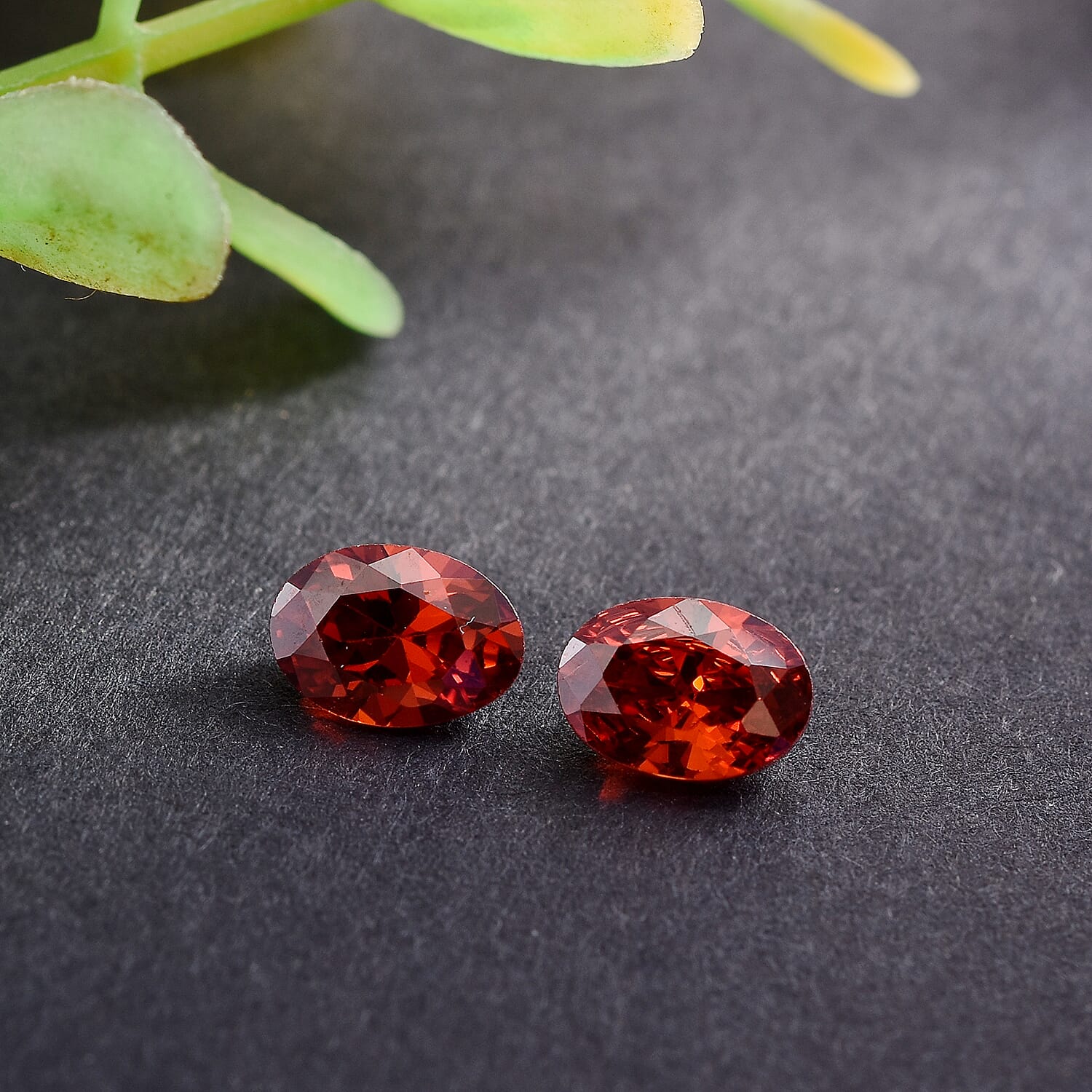 Simulated Garnet Color Diamond Set of 2 (Ovl 7x5 mm) 2.31 ctw Loose Gemstone