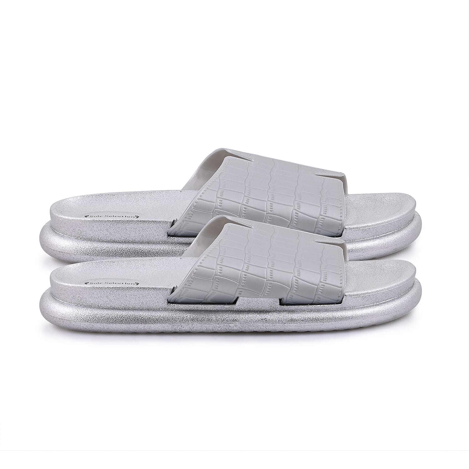 SOLE SELECTIONS Silver EVA Faux Embossed PU Slide - S
