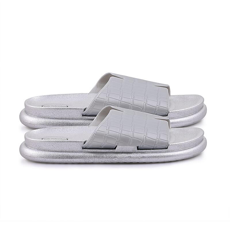 SOLE SELECTIONS Silver EVA Faux Embossed PU Slide - L