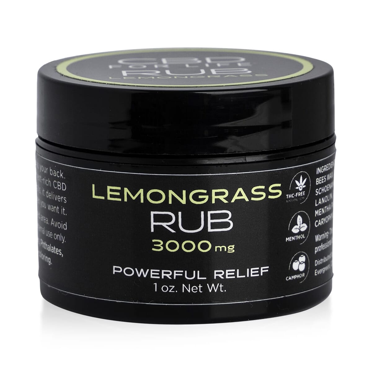Pre Black Friday Deal CBD For Life 3000mg CBD Lemongrass Rub (1oz) with Free CBD For Life Bamboo Bath Bomb - 35 mg CBD image number 0